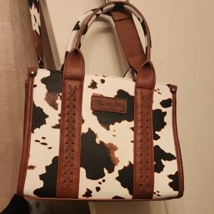 Wrangler Cow Print Handbag with Brown Details